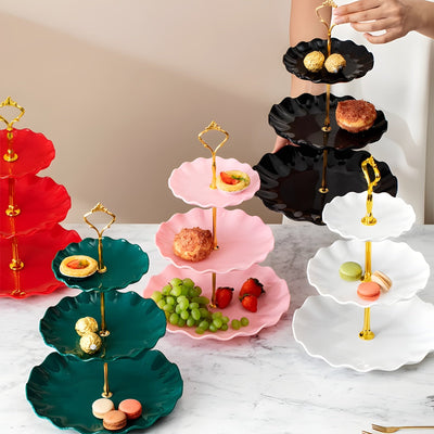 Bandeja de plástico de 3 niveles para dulces, frutas secas o frutas, estilo festivo, ideal para fiestas, bodas, restaurantes y buffets, 1 unidad