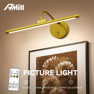 1 lámpara de arte pintura, lámpara de arte regulable con control remoto, 3 temperaturas de color, temporizador, incluye cable USB, iluminación de galería montada en la pared metálica moderna