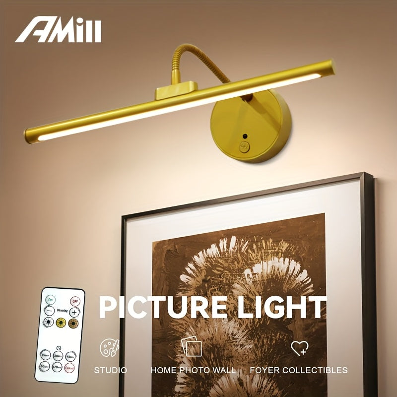 1 lámpara de arte pintura, lámpara de arte regulable con control remoto, 3 temperaturas de color, temporizador, incluye cable USB, iluminación de galería montada en la pared metálica moderna