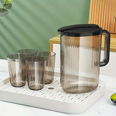 1pc Jarra de Agua Fría de 2L de Gran Capacidad con Tapa - Recipiente de Bebida de Plástico Duradero, Opciones en Teal y Transparente con Asas Negras, Perfecto para la Cocina de Casa y Camping al Aire Libre, Jarra de Agua para Nevera