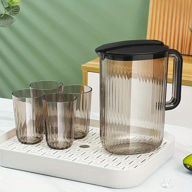 1pc Jarra de Agua Fría de 2L de Gran Capacidad con Tapa - Recipiente de Bebida de Plástico Duradero, Opciones en Teal y Transparente con Asas Negras, Perfecto para la Cocina de Casa y Camping al Aire Libre, Jarra de Agua para Nevera