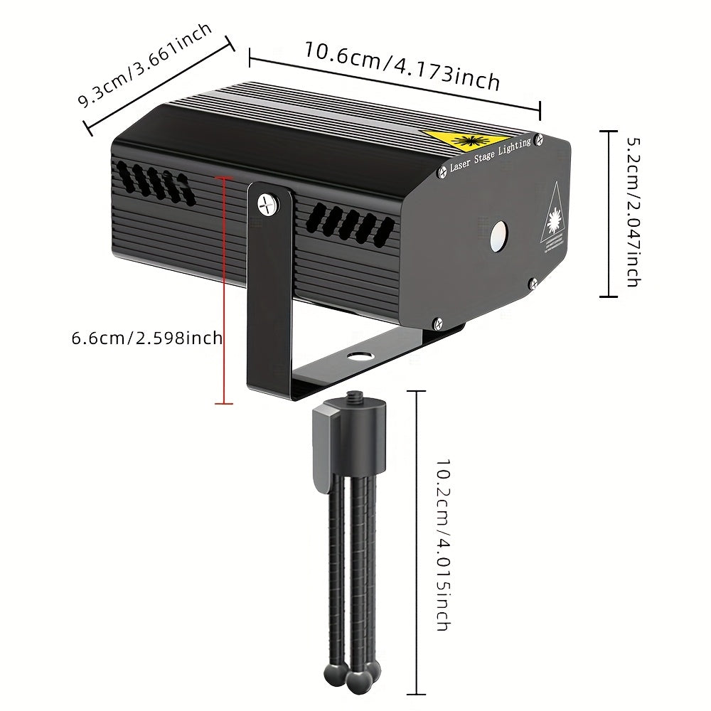 Mini proyector de discoteca con control de sonido, luz estroboscópica automática, láser y cable de alimentación USB de 99.97 cm, ideal para fiestas de cumpleaños, bodas, bares, KTV, discotecas, fiestas en casa, Halloween y Navidad (sin control remoto) (A