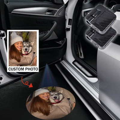 2/4 piezas de fotos personalizadas - Regalo personalizado, luz de bienvenida para coche LED, fotos personalizadas de parejas, texto, mascotas, padre, madre, mujer, novio, novia, batería no incluida.