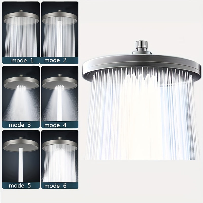 1pc Cabezal De Ducha De Alta Presión, Cabezal De Ducha Superior, Cabezal De Ducha Grande Multifunción De 6 Velocidades, Ducha De Cabeza Única Presurizada, Cabezal De Loto De Ducha De Bañera Doméstica, Accesorios De Baño