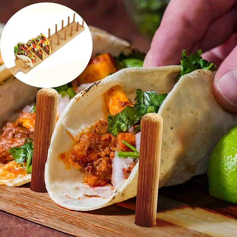 Sostenedor de Tacos de Bambú - Soporte de Madera de 8 Ranuras para Tacos de Concha Blanda o Dura, Chips de Tortilla y Salsas - Ideal para Servir y Organizar, Soporte para Servir Tacos | Construcción de Bambú | Soporte de Madera Duradero, Soporte de Tacos