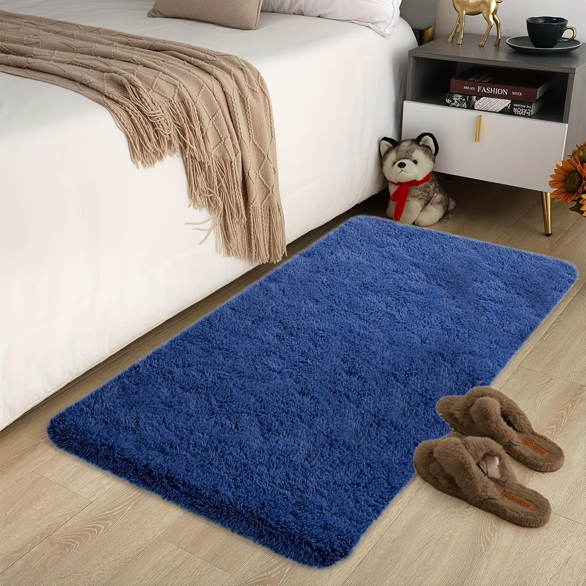 1pc Alfombra de Área Rectangular CozyHome de Pelusa, Color Sólido de Poliéster Tejido, Pila Larga de Pelo Falso Suave, Decoración para el Hogar Resistente y Amigable con la Piel, Fácil de Cuidar Limpieza en Seco, para Sala de Estar Dormitorio Alfombra de