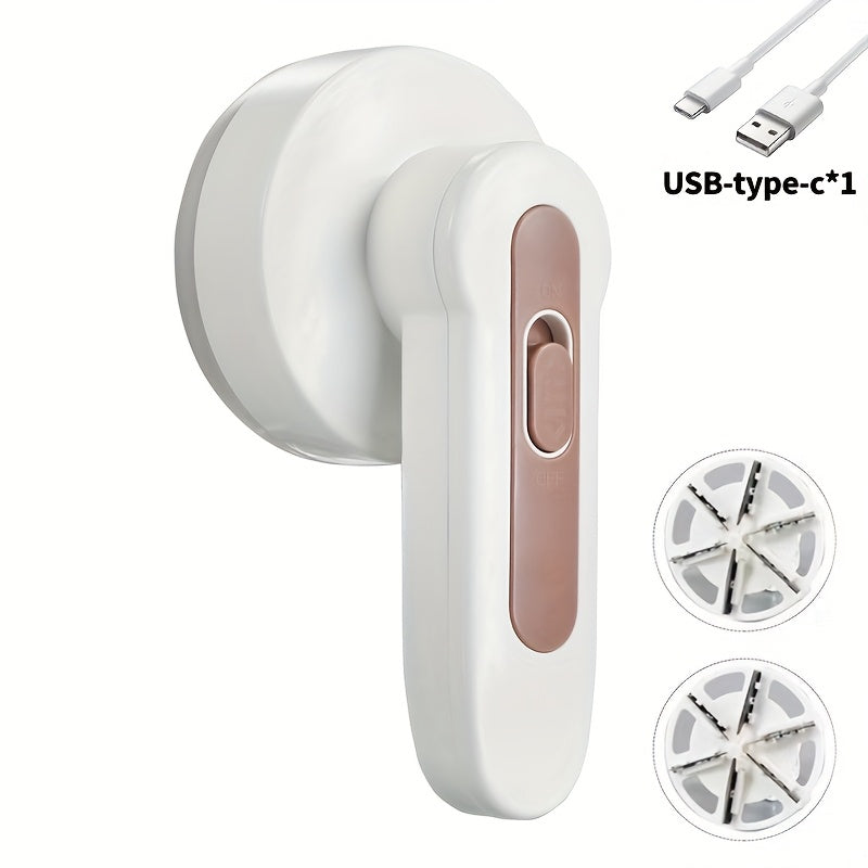 Depiladora de pelusas eléctrica recargable USB - Portátil, fácil de usar para eliminar pelusas de la ropa, batería de litio de 500mAh, color blanco con detalles rosados, herramienta para cuidado de telas | Depiladora ergonómica | Operación sencilla