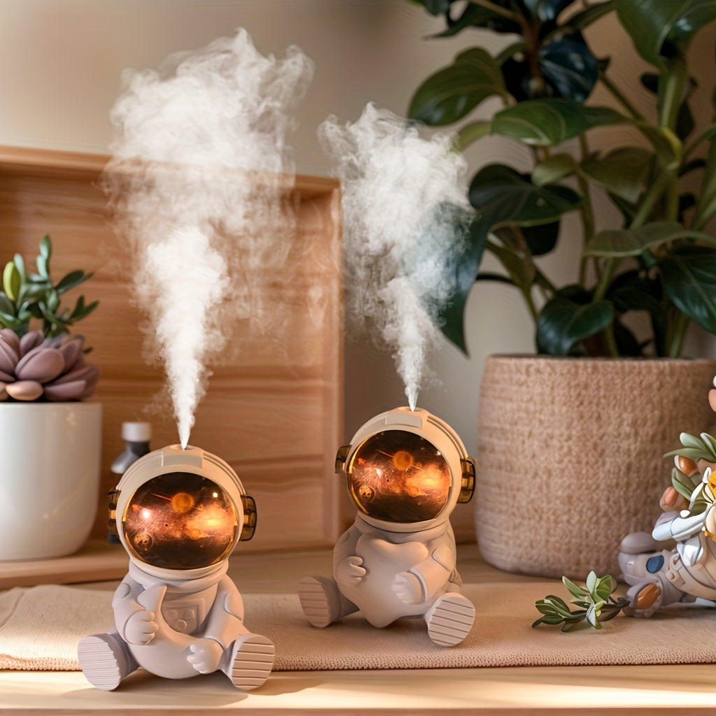 Humidificador portátil mini con diseño de astronauta LED, cara iluminada, alimentación por USB, silencioso y eficiente, capacidad de 8.12 oz, niebla fría para dormitorio, oficina, auto y viajes, humidificador moderno, humidificador ultrasónico