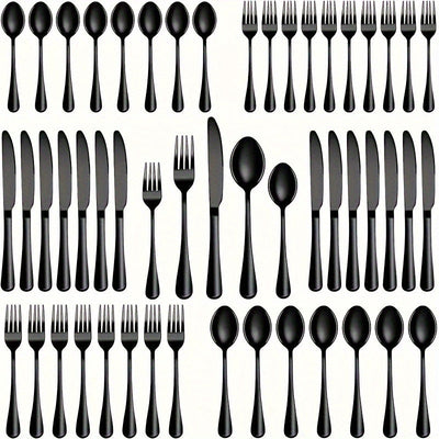 Juego de cubiertos de acero inoxidable estilo occidental, 40 piezas, para 8 personas, color negro, incluye cuchillo, tenedor, cuchara, tenedor de postre y cuchara de postre, ideal para restaurantes familiares, hoteles y banquetes de bodas, seguro para la