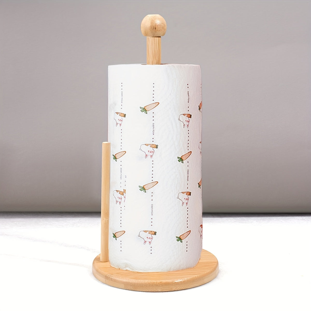Elegante soporte de papel de cocina de madera con diseño de zanahoria y perro - Estante vertical rústico para cocina, sala de estar, dormitorio | Accesorio de encimera fácil de ensamblar, organizador de cocina | Diseño juguetón | OODLANDERS