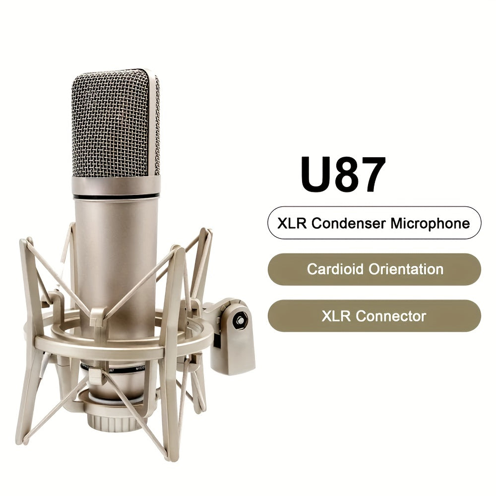 Microfono Condensador U87 XLR con Cable, Micrófono Cardióide Profesional para Estudio de Grabación, Podcasting y Streaming en Casa