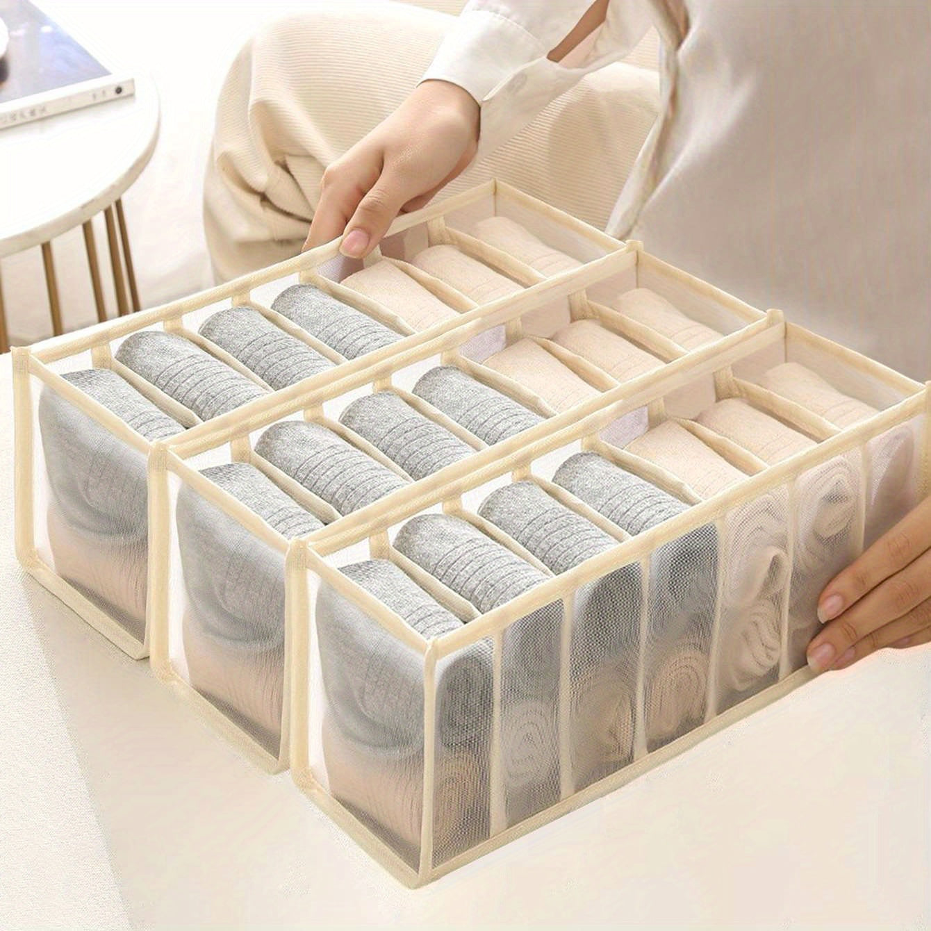 Caja De Almacenamiento De Ropa Interior De 7 Compartimentos, Organizador Multifuncional De Ropa Interior Y Calcetines, Caja De Almacenamiento Para Cajón De Armario, Clasificador De Ropa Interior Y Calcetines, Para El Hogar, Dormitorio O Residencia Univer