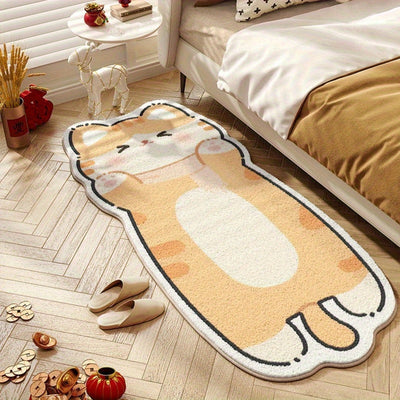 Alfombra Creativa de Gato Alienígena en Dibujos Animados - Alfombrilla de Terciopelo Suave de 8mm de Grosor y 1000gsm con Base Antideslizante, Diseño de Gatito Lindo para Dormitorio y Decoración Interior del Hogar (Solo Lavado a Mano), Decoración de Cama