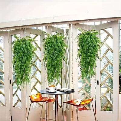4 piezas de plantas colgantes artificiales resistentes a los rayos UV, hiedra y helecho frondosos, ideales para decoración interior/exterior, perfectas para patio, porche o pared, decoración de jardín