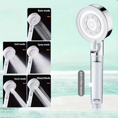 Chorro de Ducha de Alta Presión con 5 Modos, Boquilla Ahorradora, Pistola Acelerada Potente para Baño, Accesorios de Ducha Portátil (1 Ducha + 5 Filtros)
