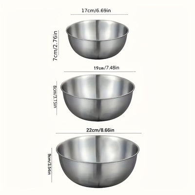 Juego de 3 piezas, tazón de mezcla de acero inoxidable, tazón para ensalada, - duradero, fácil de almacenar, adecuado para preparación y almacenamiento en la cocina, perfecto para barbacoas y cocina al aire libre