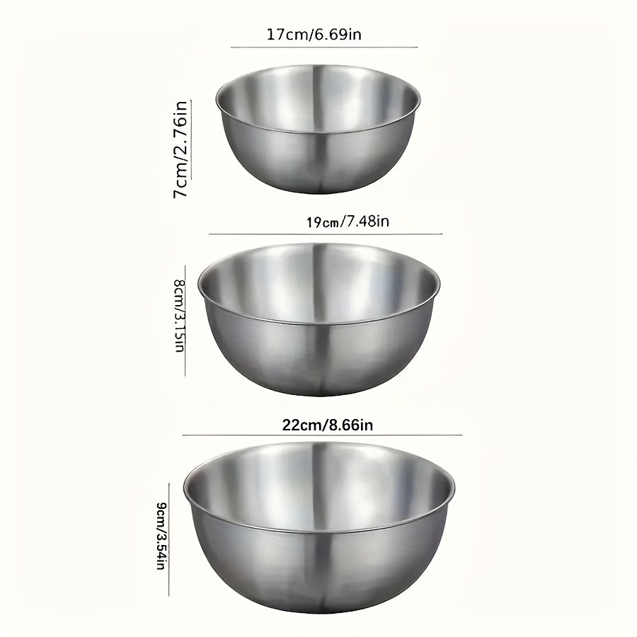Juego de 3 piezas, tazón de mezcla de acero inoxidable, tazón para ensalada, - duradero, fácil de almacenar, adecuado para preparación y almacenamiento en la cocina, perfecto para barbacoas y cocina al aire libre