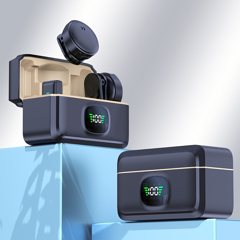 Micrófono Inalámbrico Profesional de Solapa con Puerto Tipo-C para Teléfonos Inteligentes, Computadoras y Cámaras - Conectar y Listo, Pantalla de Alimentación LED, Estuche de Carga Portátil, Conectividad Inalámbrica, Ideal para Podcasting, Transmisiones