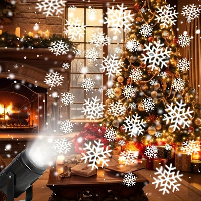 Proyector de copos de nieve con USB, perfecto para decoración navideña en interiores, fiestas de Navidad, luz escénica con patrón giratorio de copos de nieve