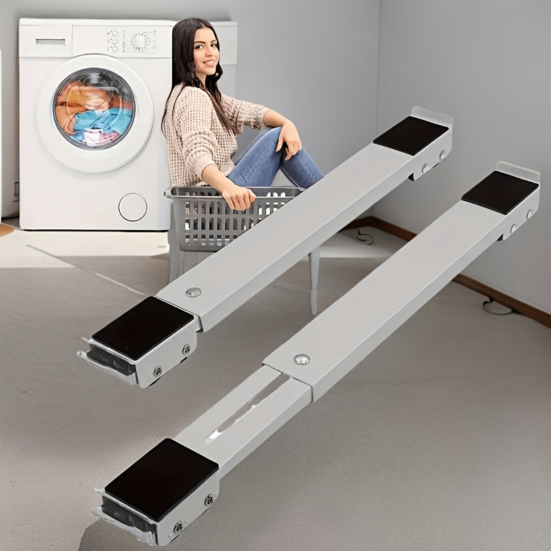 Un juego de dos piezas de soportes móviles para electrodomésticos de alta resistencia. Soporte móvil de electrodomésticos de alta resistencia gris de 24 ruedas, ajustable de longitud, adecuado para refrigeradores, lavadoras, secadoras, etc. La base se pu