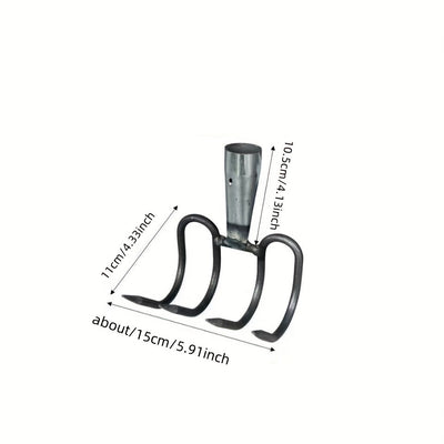 Rastrillo de acero multiusos resistente, ideal para cavar y labrar tierra. Perfecto para jardines, obras y limpieza en playas. Diseñado con metal duradero para uso fácil en condiciones adversas, herramienta esencial de mantenimiento