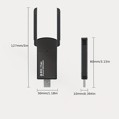 Adaptador sin varillas para PC de Escritorio Adaptador de Red USB 1300Mbps con Antena Doble Banda de Alta Ganancia Integrada 5G/2.4G - ¡Conecta y Usa inmediatamente tu PC con WiFi y función de punto de acceso móvil compatible con Windows 10/11!
