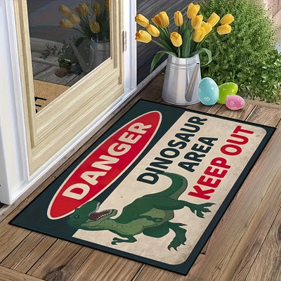 "Peligro Área de Dinosaurios Manténgase Afuera" Alfombra de Puerta Antideslizante Creativa - Alfombra de Piso para Interiores/Exteriores para Dormitorio, Decoración de Habitaciones y Accesorios para Fotos - Hecha con Material Duradero