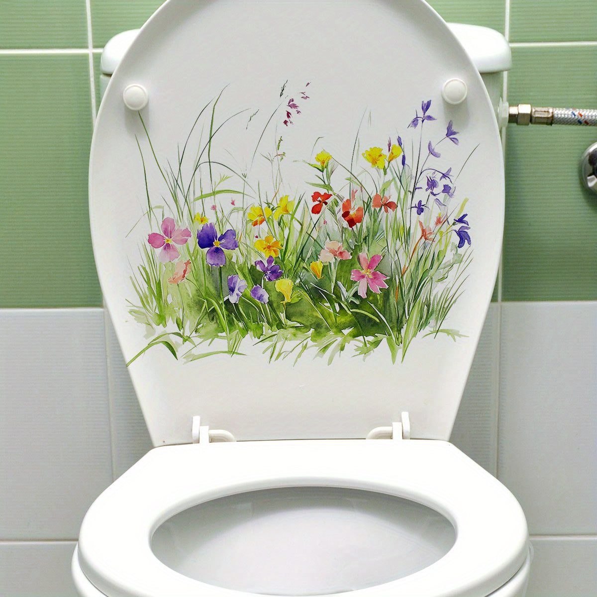 Calcomanía floral minimalista para tapa de inodoro - Decoración elegante para baño, adhesivo plástico autoadhesivo con diseño de flores silvestres vibrantes, acabado mate, perfecto para decorar hogares y baños públicos