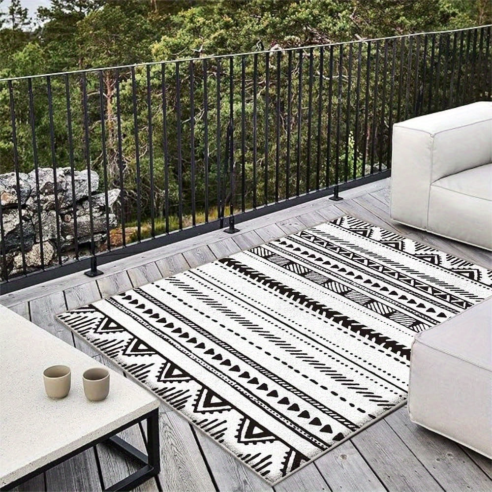 Alfombra de Terciopelo/853g/m² Poliéster Lujo Ligero Minimalista con Patrón Geométrico para Balcón y Jardín, Ultra Suave Antideslizante Toque Francés, Experiencia de Elegancia Sofisticada en Crema, Diseño Moderno a Rayas, Lavable a Máquina Tejido Plano L