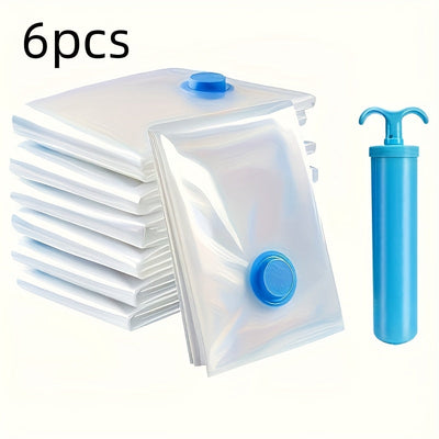 6pcs Bolsas de Almacenamiento al Vacío con 1 Bomba Manual, Bolsa de Viaje de Plástico Portátil para Ropa, Adecuada para Mantas, Ropa de Cama, Ropa, Edredones, Ideal para Suministros del Hogar, Bolsa de Ahorro de Espacio de Almacenamiento Imprescindible