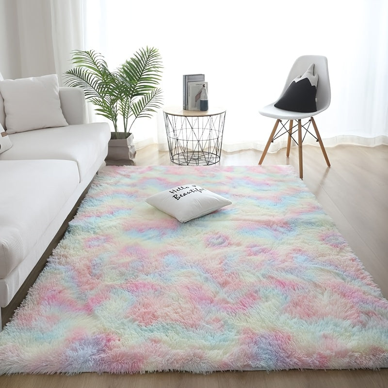 1pz Alfombra de Área Gris Claro con Estampado Tie-Dye Ultra Suave y Gruesa - Antideslizante Hecha a Máquina 100% Poliéster para Sala de Estar y Dormitorio, Solo Lavado a Mano, Decoración Acogedora para el Hogar, Alfombras para Dormitorio