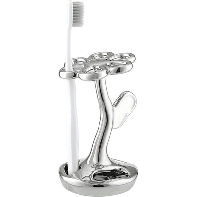 Portacepillos de dientes para baño, contenedor de almacenamiento cerámico en forma de flor, puede sostener 6 cepillos de dientes estándar (Plateado)