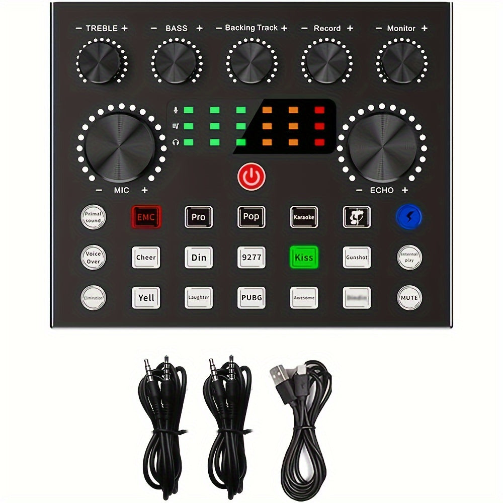 Interfaz de Audio Equipo de Podcast Todo en Uno, Tarjeta de Sonido en Vivo, Cambiador de Voz, Múltiples Efectos de Sonido para Grabación de Podcast, Streaming, Youtube, DJ, PC, Smartphone