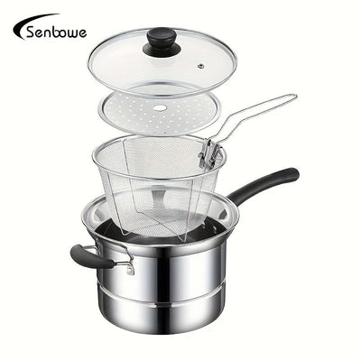 Set de Cocina SENBOWE de Acero Inoxidable - Freidora, Cesta de Vapor y Tapa con Asa para Cocinar, Freír y Vaporizar de Forma Versátil