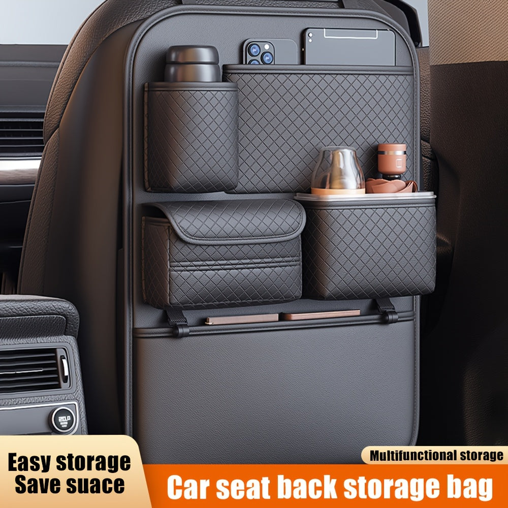 Organizador de Asiento Trasero para Coche con Patrón de Diamante en Cuero PU - 1pc, Almacenamiento Multicompartimento para Botellas de Agua, Tabletas y Accesorios, Ahorra Espacio para Autos, Camionetas y SUVs ()