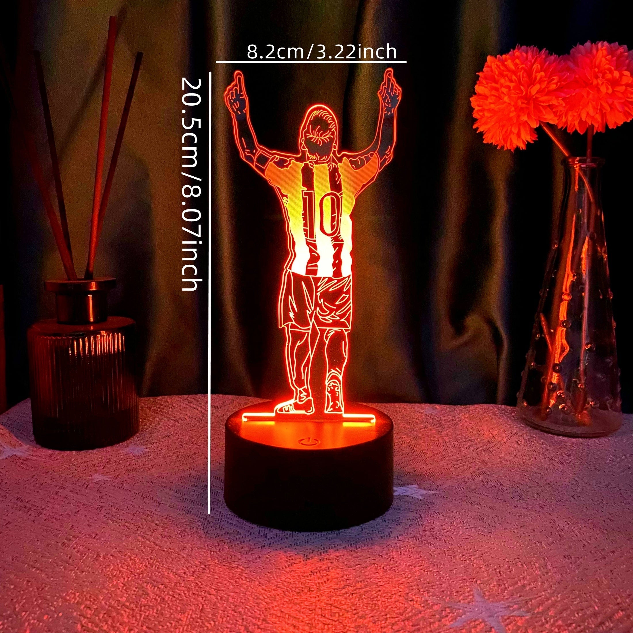 10 Jugadores de fútbol Luz nocturna 3D - Control táctil, Alimentado por USB, Regalo para fanáticos de los deportes