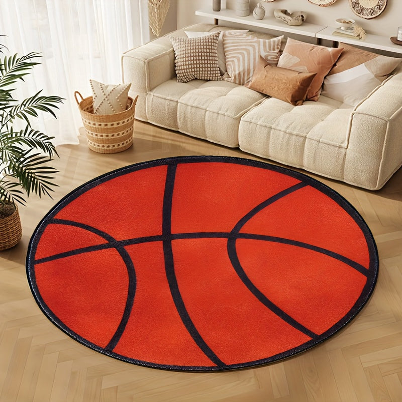 1pc Alfombra Redonda con Temática de Baloncesto Engrosada - Poliéster Suave y Cómodo, Lavable a Máquina - Ideal para Decoración de Dormitorio, Sala de Estar, Sala de Juegos - Suave y Cómoda para Pies, Alfombras para Dormitorio