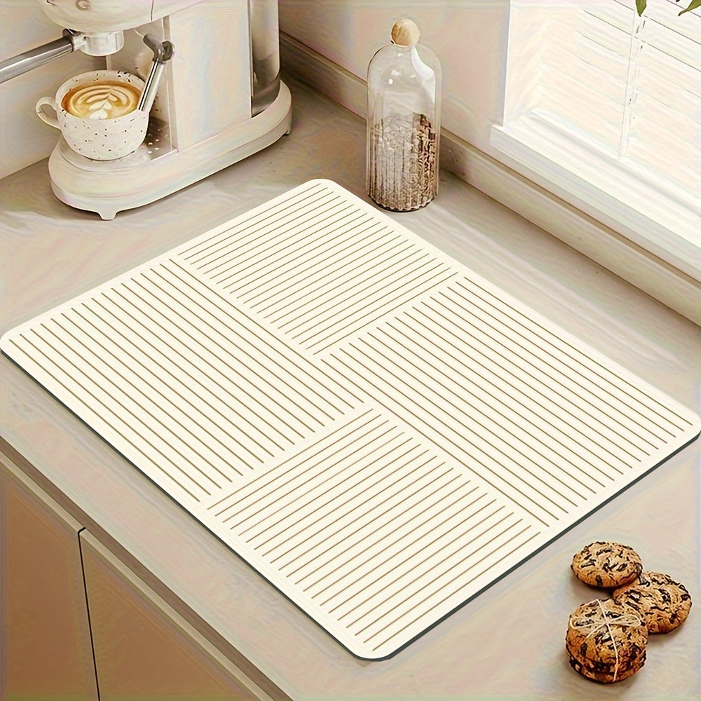 1 pieza de Tapete para Platos Moderno y Minimalista de Secado Rápido - Goma para Encimeras de Cocina, Máquinas de Café y Bares - Absorbente con Diseño Elegante de Línea Blanca, Accesorio para Estación de Café | Diseño de Líneas Elegantes
