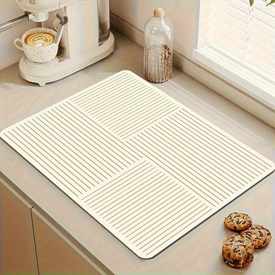 1 pieza de Tapete para Platos Moderno y Minimalista de Secado Rápido - Goma para Encimeras de Cocina, Máquinas de Café y Bares - Absorbente con Diseño Elegante de Línea Blanca, Accesorio para Estación de Café | Diseño de Líneas Elegantes