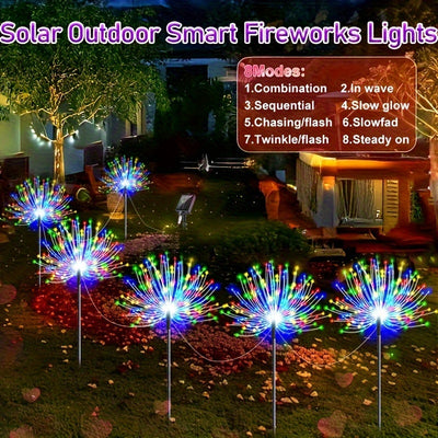 6/4/1pc Luces Solares AIPUSI de Fuegos Artificiales para Exteriores - IP65 Impermeables con 8 Modos de Iluminación, Temporizador Automático, Panel Solar - Para Césped, Caminos, Bodas, Halloween, Navidad - Luz Multicolor o Blanca Cálida, Iluminación Vibra
