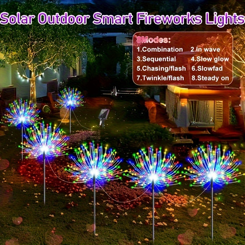 6/4/1pc Luces Solares AIPUSI de Fuegos Artificiales para Exteriores - IP65 Impermeables con 8 Modos de Iluminación, Temporizador Automático, Panel Solar - Para Césped, Caminos, Bodas, Halloween, Navidad - Luz Multicolor o Blanca Cálida, Iluminación Vibra