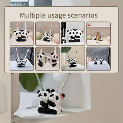 Soporte para Cepillos de Dientes de Cerámica con Diseño de Pandas Lindos, Almacenamiento Ultrasmooth Horneado a Alta Temperatura Sin Taladro para Parejas, Regalo Perfecto Adecuado para la Decoración del Baño