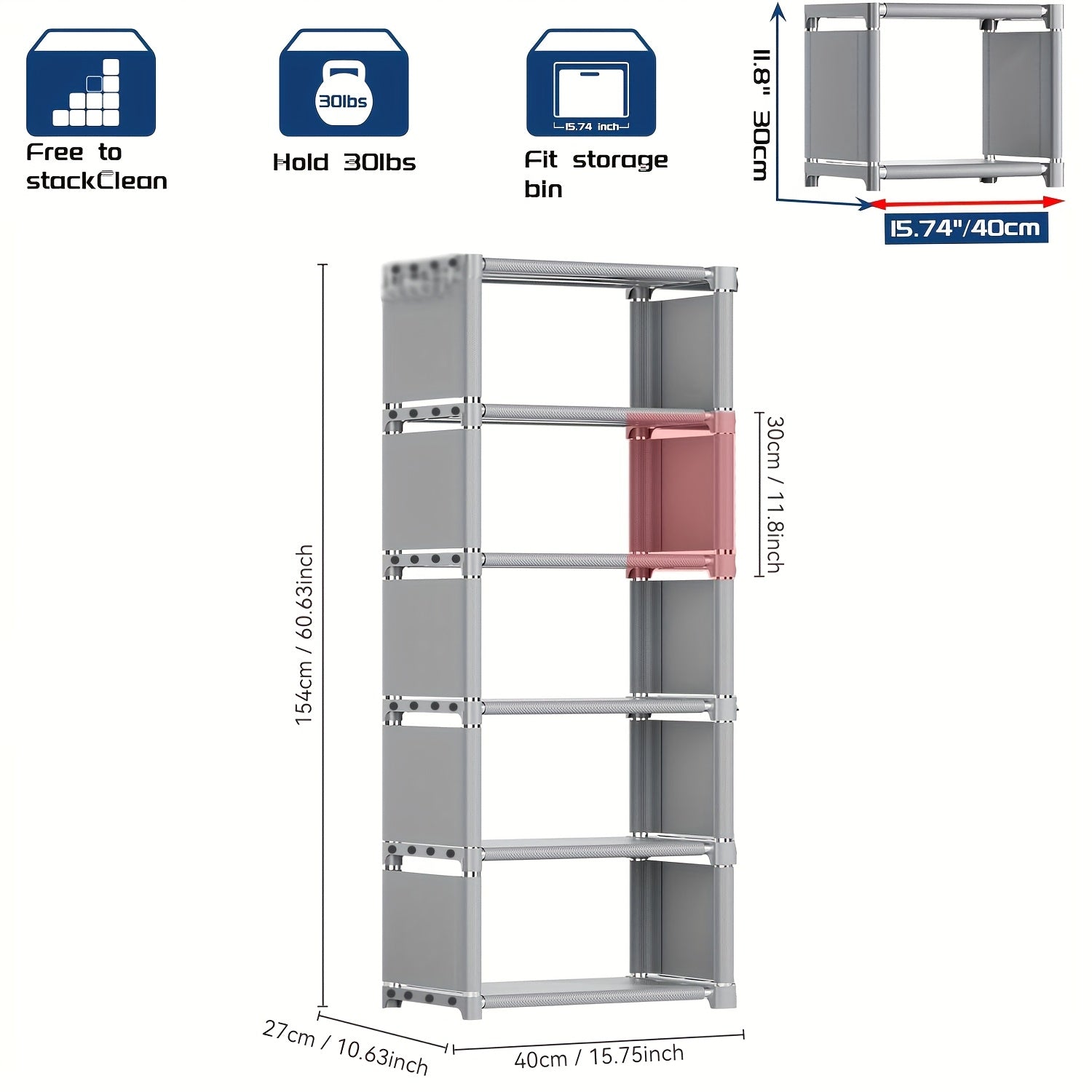 Estantería de 5 Niveles DIY - Marco Metálico Fácil de Montar con Estantes Superpuestos, Unidad de Almacenamiento Independiente para Oficina en Casa, Sala o Dormitorio - Organizador Gris para Libros, Decoración y Plantas, Diseño Moderno y Estético