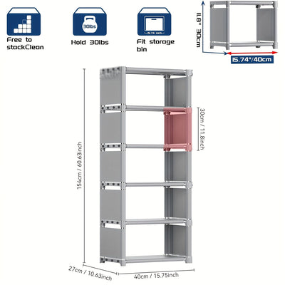 Estantería de 5 Niveles DIY - Marco Metálico Fácil de Montar con Estantes Superpuestos, Unidad de Almacenamiento Independiente para Oficina en Casa, Sala o Dormitorio - Organizador Gris para Libros, Decoración y Plantas, Diseño Moderno y Estético