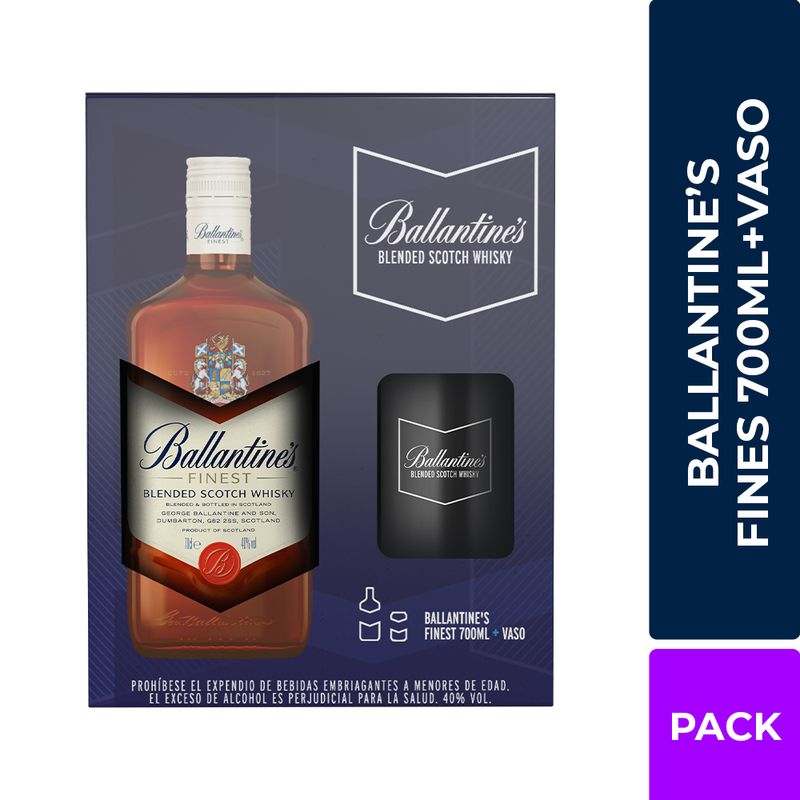 WHISKY BALLANTINES FINEST 700ML + VASO