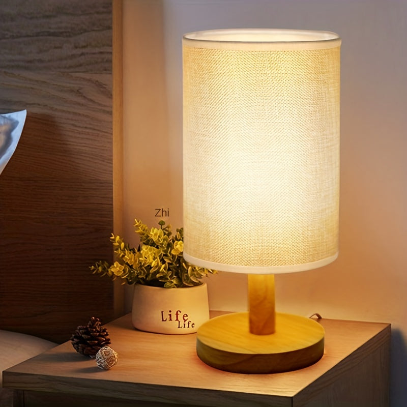 1 Lámpara De Mesita De Noche, Cubierta De Tela, Luz De Noche Pequeña, Decoración Nórdica Moderna Para Dormitorio, Luz De Noche, Luz De Escritorio De Madera Maciza, Alimentada Por USB