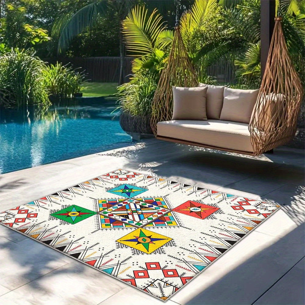 Alfombra de Terciopelo/852gsm Poliéster Estilo Francés Floral para Camping y Exteriores - Bajo Pelo, Suave, Antideslizante y Lavable a Máquina, Ideal para Interior y Exterior, Diseño Moderno Grande con Base Antideslizante en Crema