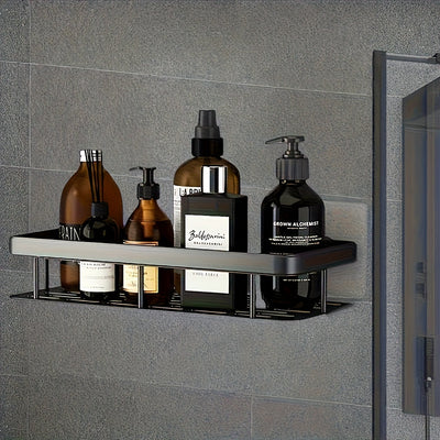 Caddy de ducha montado en la pared, gran capacidad, instalación sin taladrar, estante flotante para baño y cocina, ahorrador de espacio, fácil de instalar, sostiene 20 accesorios de ducha.