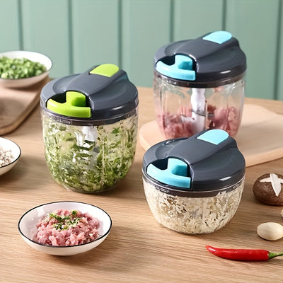 SENBOWE Cortador de alimentos manual multifuncional con mango y tapa - Cortador de verduras, prensa de ajo para cebolla, ajo, chile, zanahorias, jengibre, frutas - Regalo ideal para cocina (verde/azul/520ml/900ml), procesamiento de alimentos
