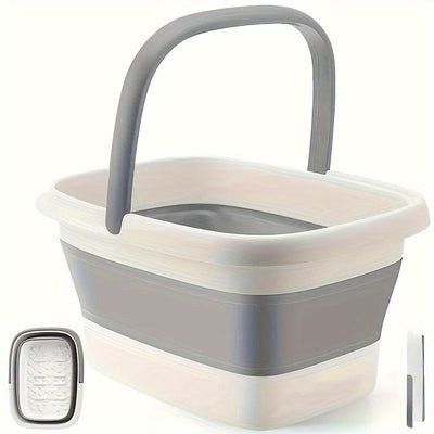 1 Bañera de pies plegable y cesta de ropa - Cubo de inmersión de pies de plástico duradero con mango ergonómico, inmersión de pies/manos portátil, diseño que ahorra espacio, versión de dos tonos, construcción robusta, forro texturizado, fácil de limpiar,